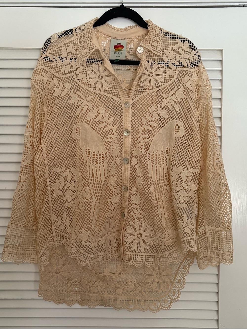 FARM Rio Sand Landscape Guipure Lace Shirt (Women’s Size S)